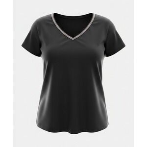 Bongo Plus V-Neck Top 2X Black Rhinestone Embellished Short Sleeve Tee